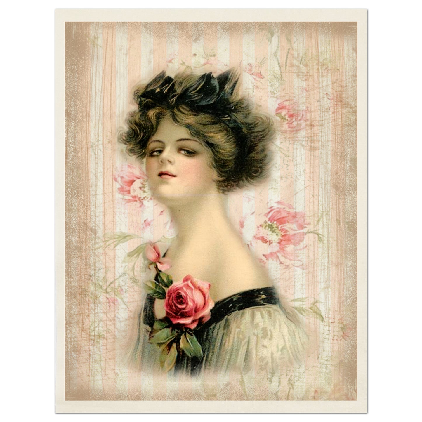 Victorian Decor, Fabric Panel Print, Woman, Portrait, Antique
