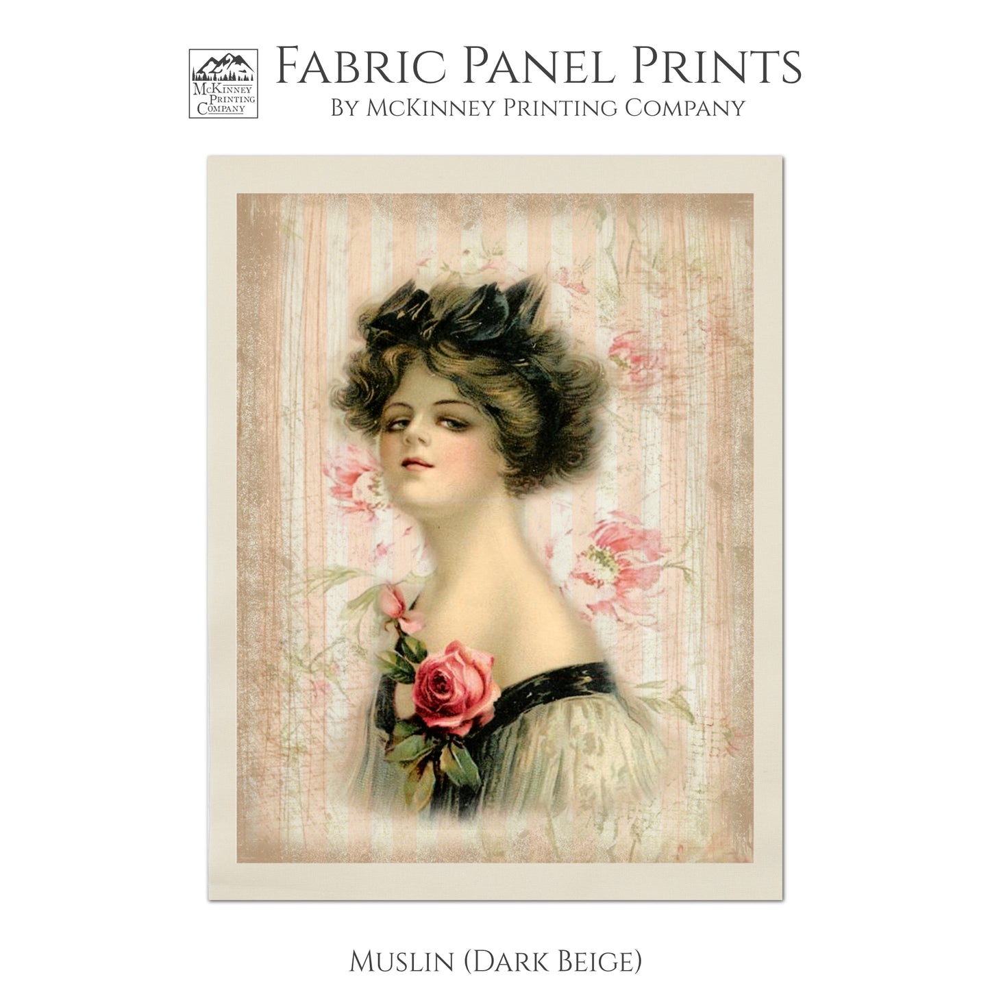 Victorian Decor, Fabric Panel Print, Woman, Portrait, Antique - Muslin