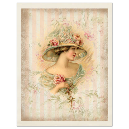 Victorian Art, Female Portrait, Woman in Hat, Fabric Panel Print