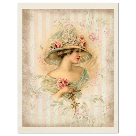 Victorian Art, Female Portrait, Woman in Hat, Fabric Panel Print