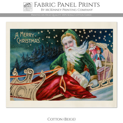 Victorian Santa, Vintage, Christmas Fabric Panel, Victorian Decor, Antique, Vintage, Fabric Panel Print - Kona Cotton