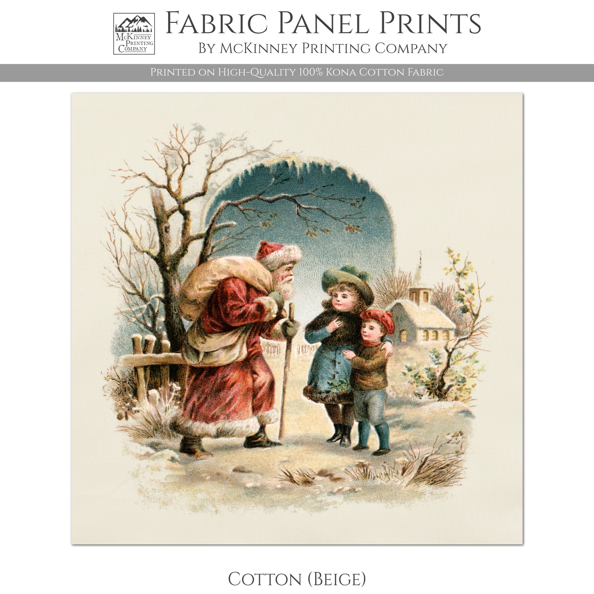 Christmas Fabric Panels, Victorian Santa, Vintage, Victorian Decor, Antique, Vintage, Fabric Panel Print - Cotton