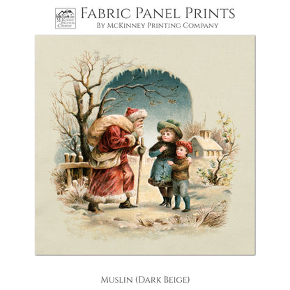 Christmas Fabric Panels, Victorian Santa, Vintage, Victorian Decor, Antique, Vintage, Fabric Panel Print - Muslin