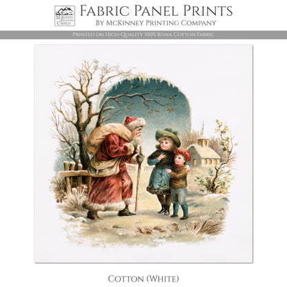 Christmas Fabric Panels, Victorian Santa, Vintage, Victorian Decor, Antique, Vintage, Fabric Panel Print - Kona Cotton, White