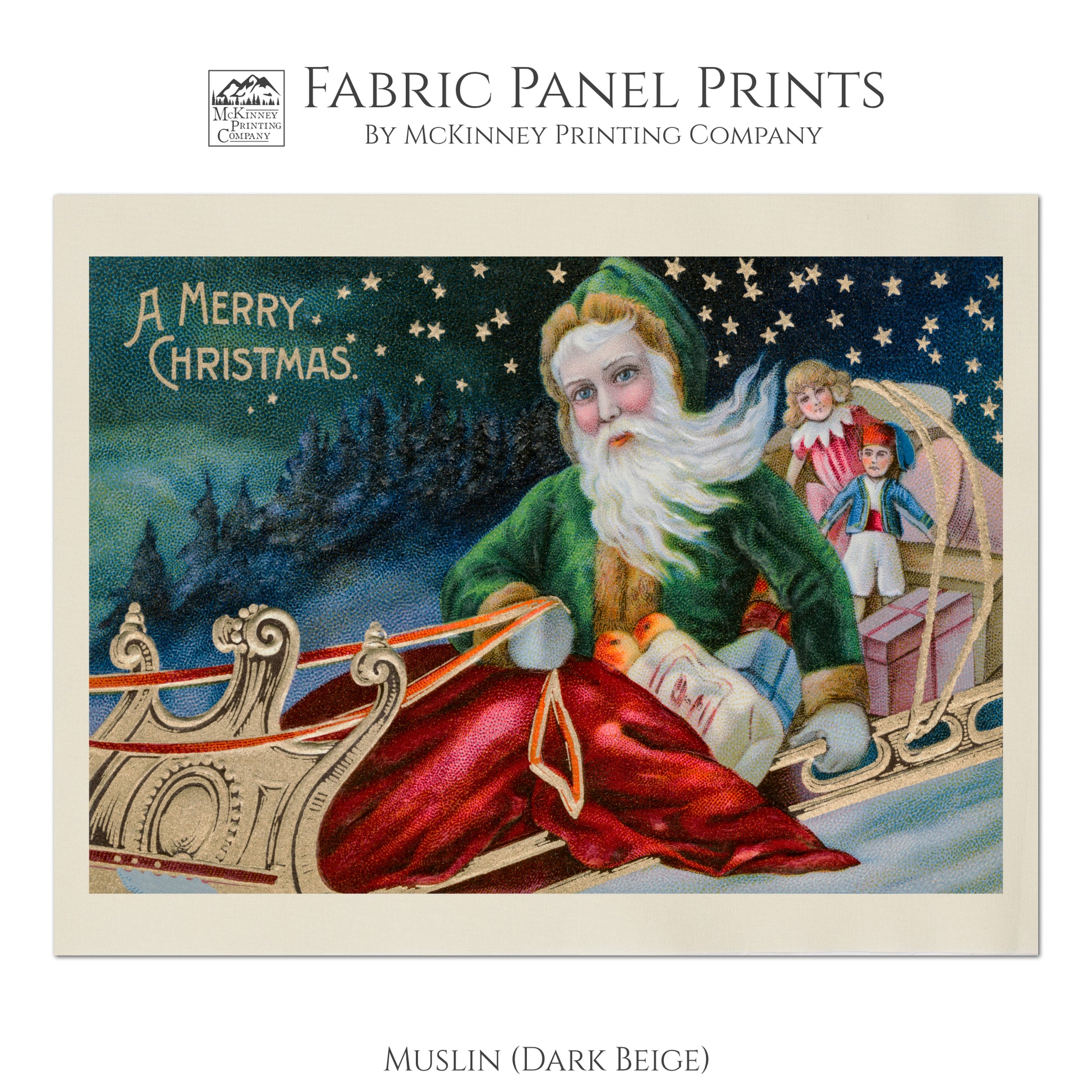 Victorian Santa, Vintage, Christmas Fabric Panel, Victorian Decor, Antique, Vintage, Fabric Panel Print - Muslin