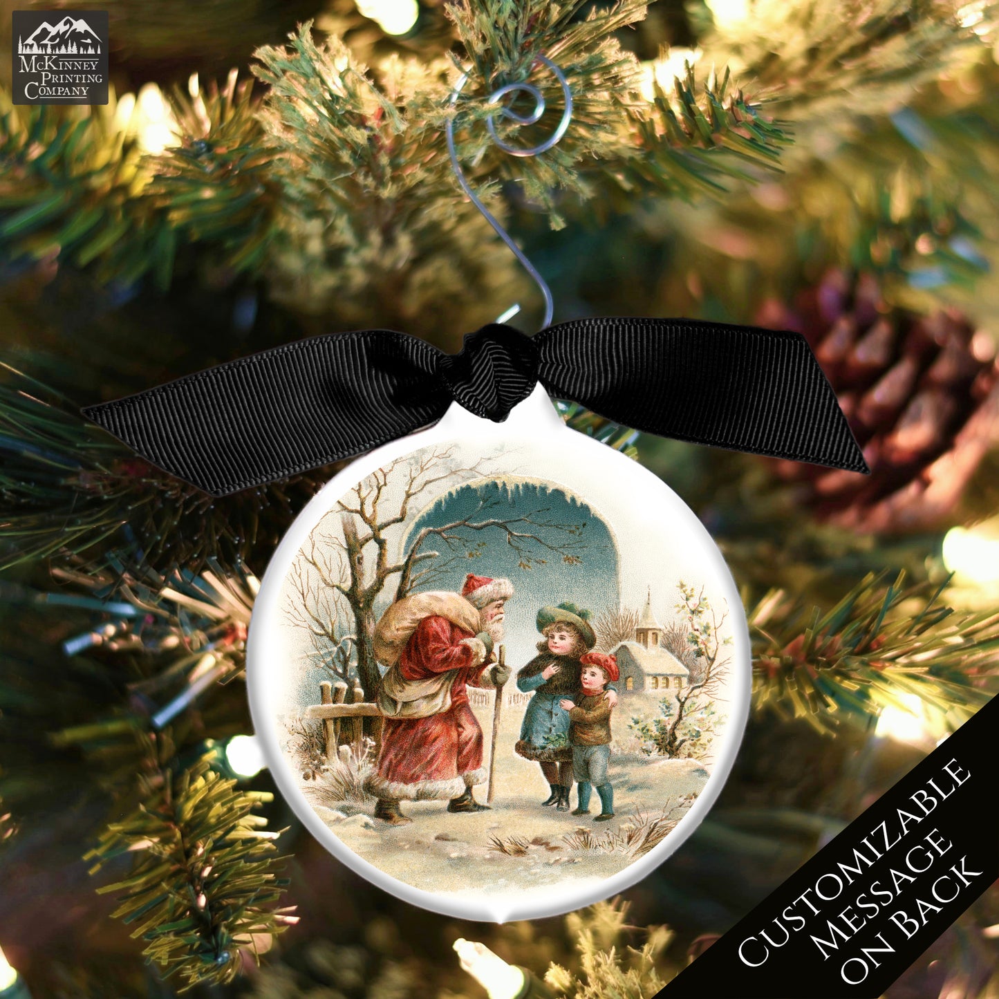 Victorian Christmas Ornaments - Vintage Santa, Personalized, Message