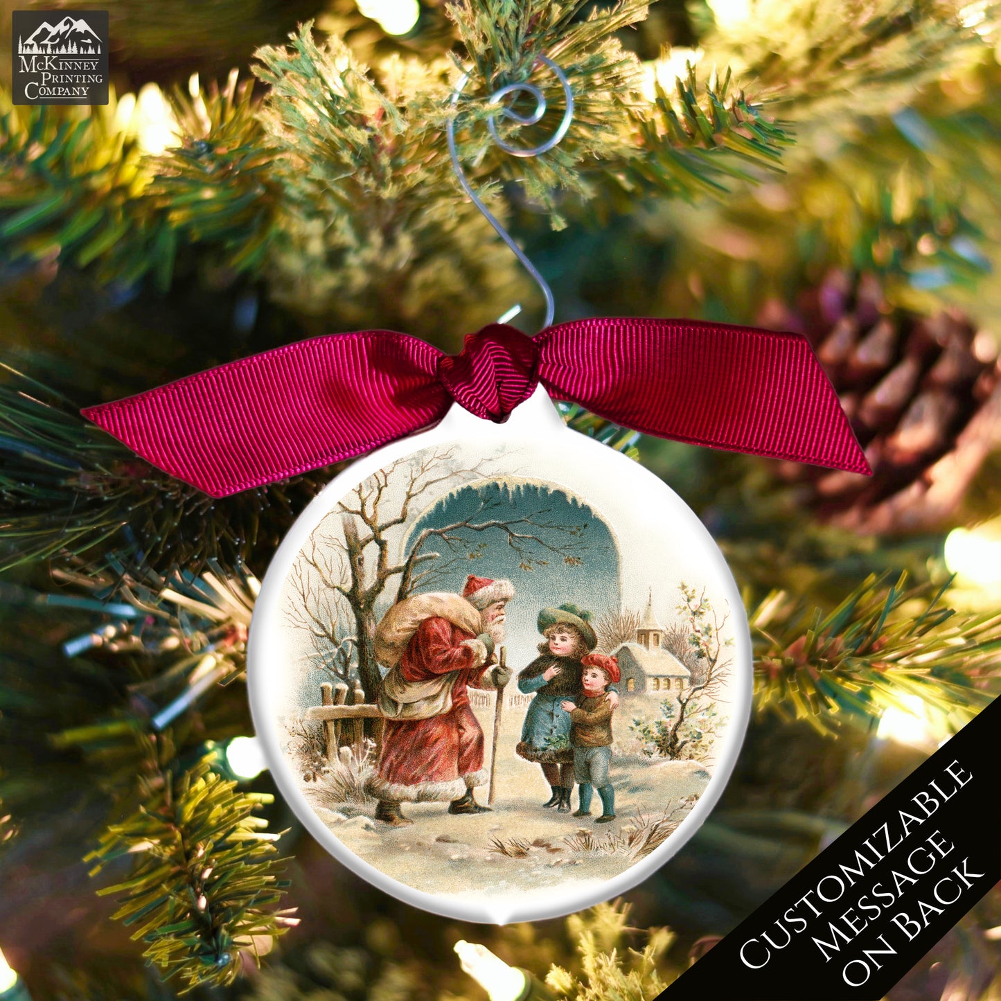 Victorian Christmas Ornaments - Vintage Santa, Personalized, Message