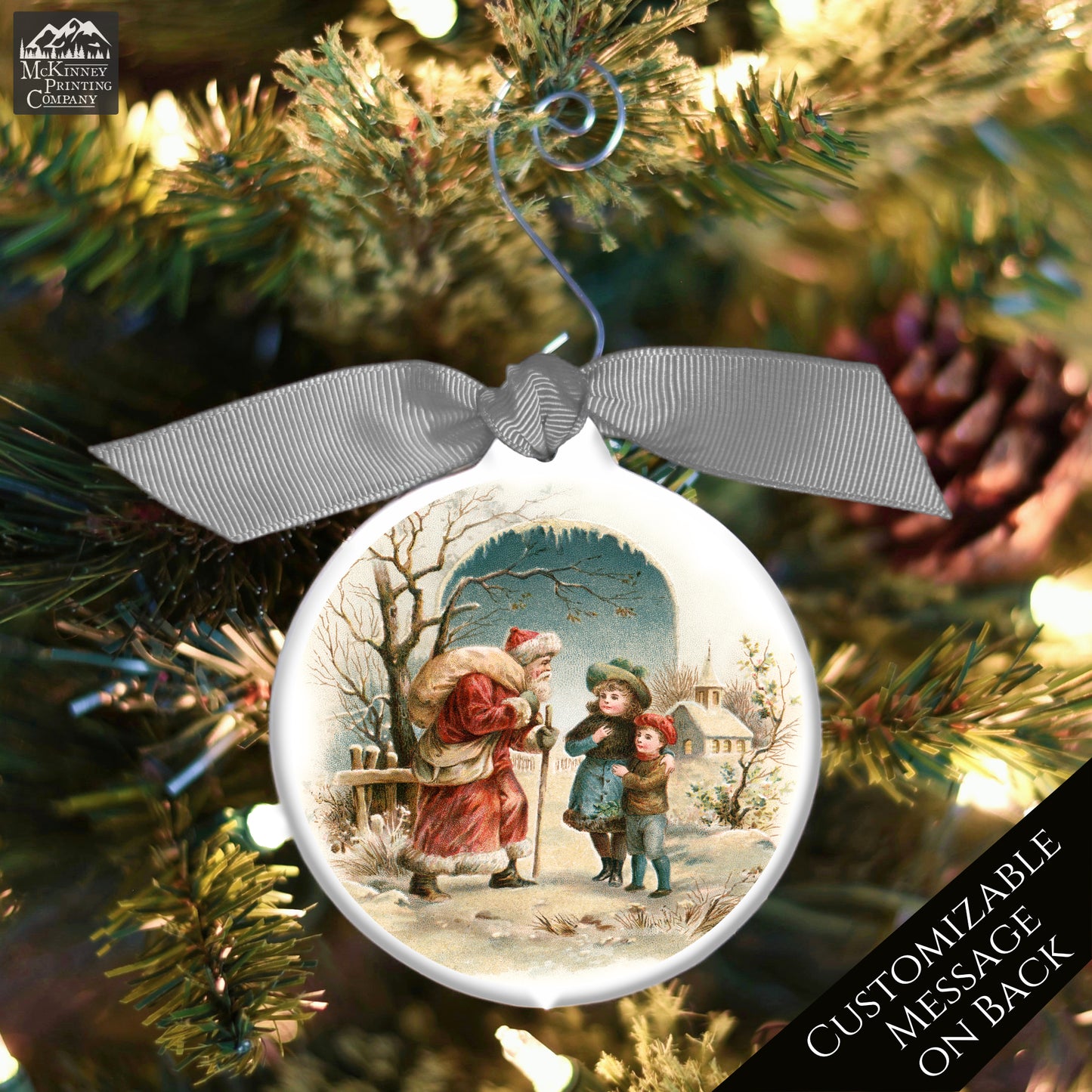 Victorian Christmas Ornaments - Vintage Santa, Personalized, Message