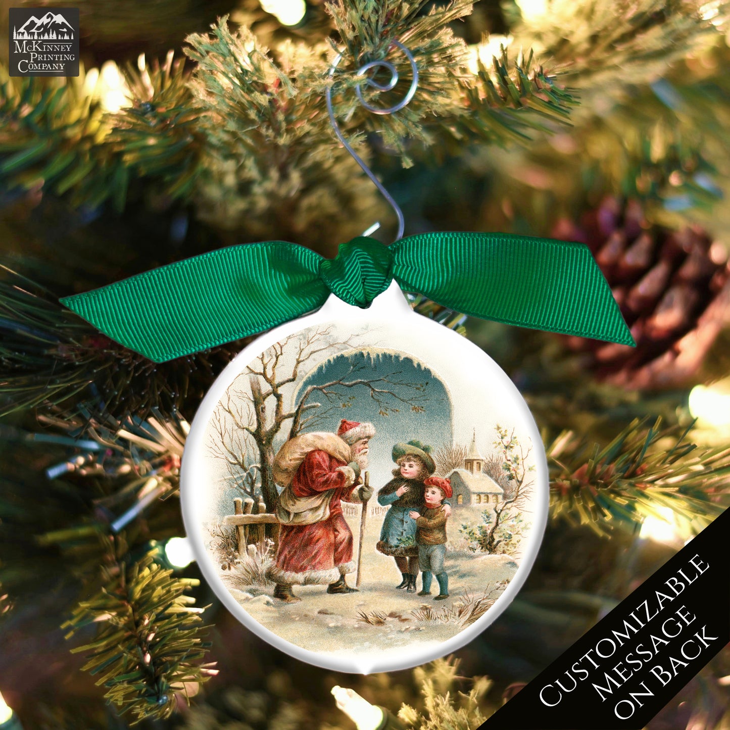 Victorian Christmas Ornaments - Vintage Santa, Personalized, Message