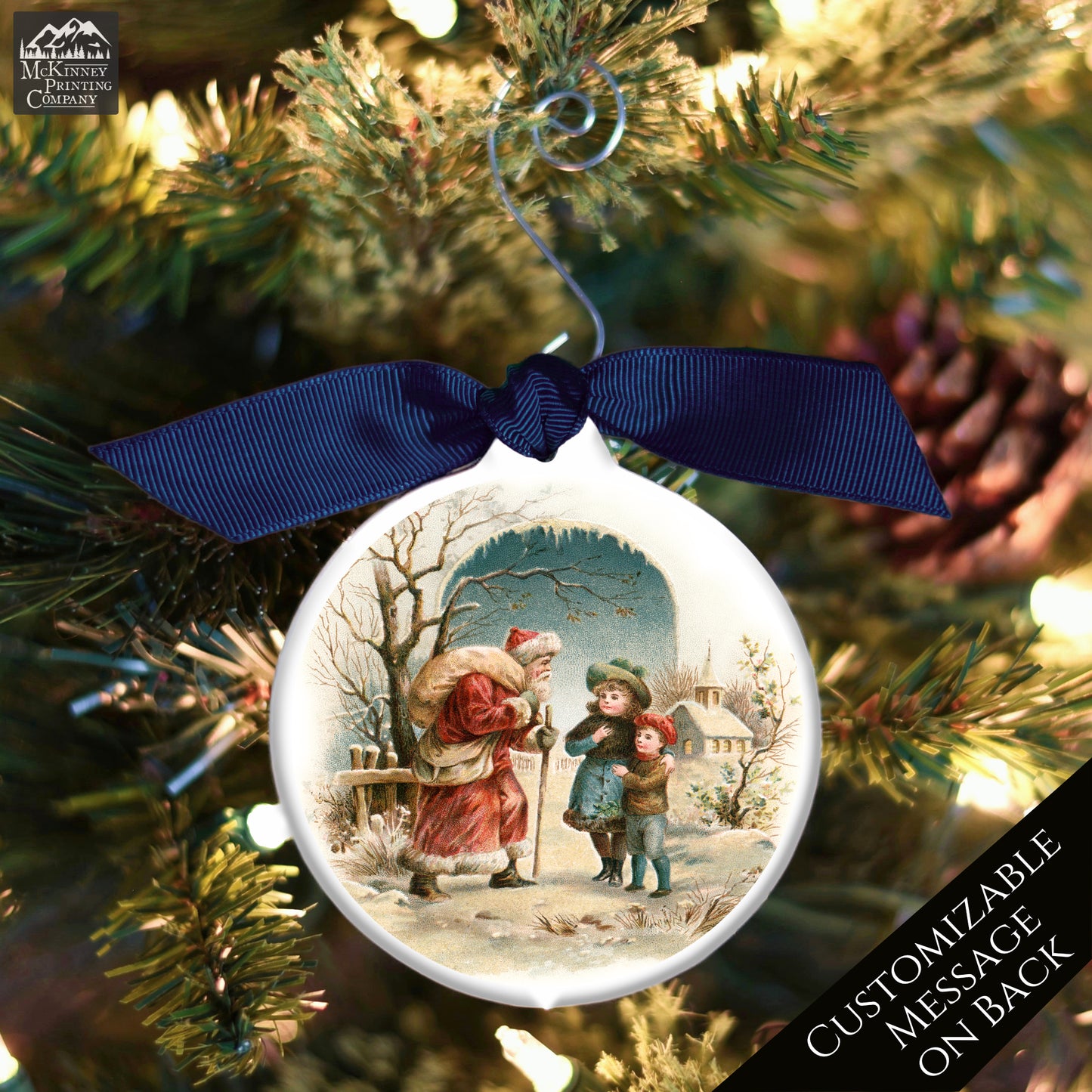 Victorian Christmas Ornaments - Vintage Santa, Personalized, Message