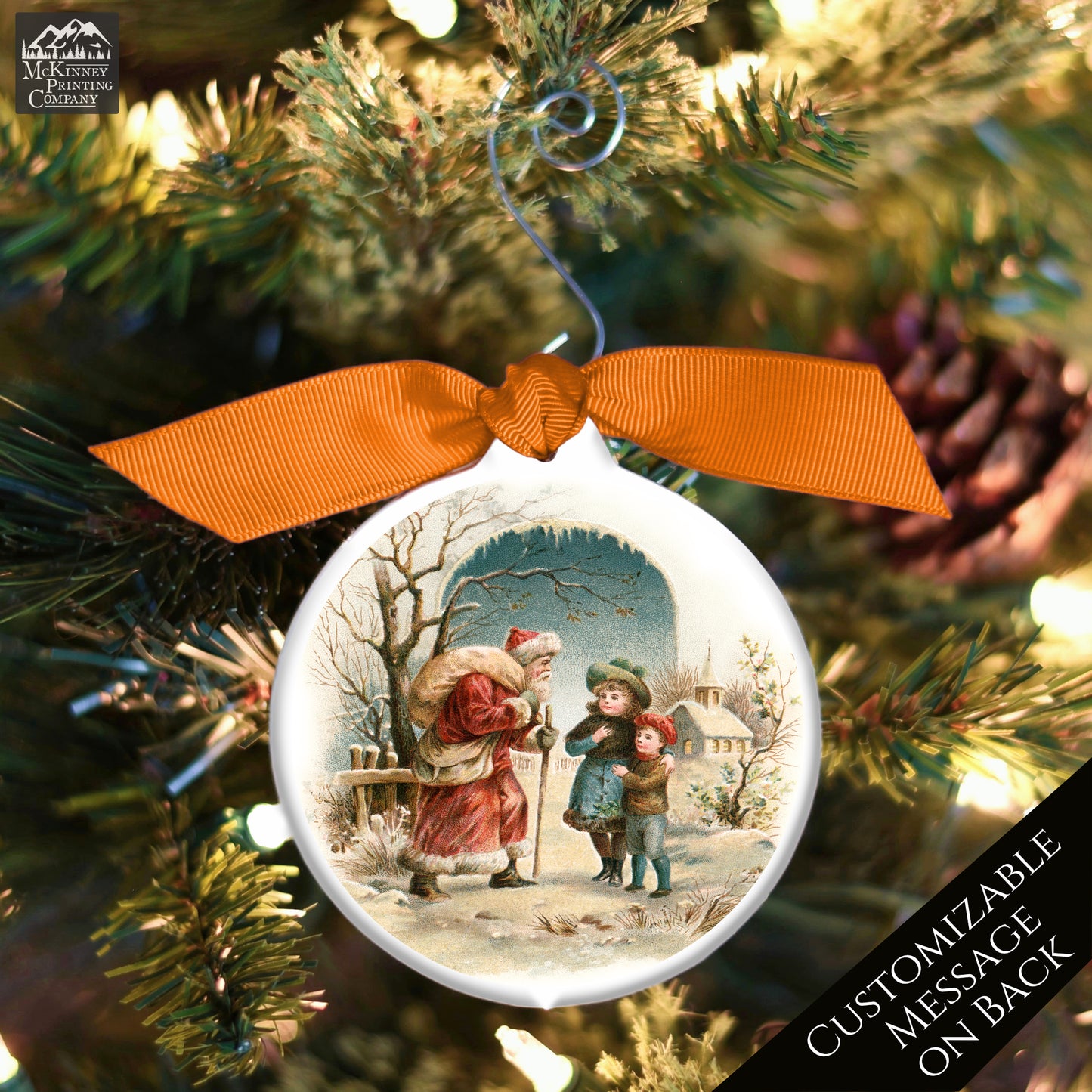 Victorian Christmas Ornaments - Vintage Santa, Personalized, Message