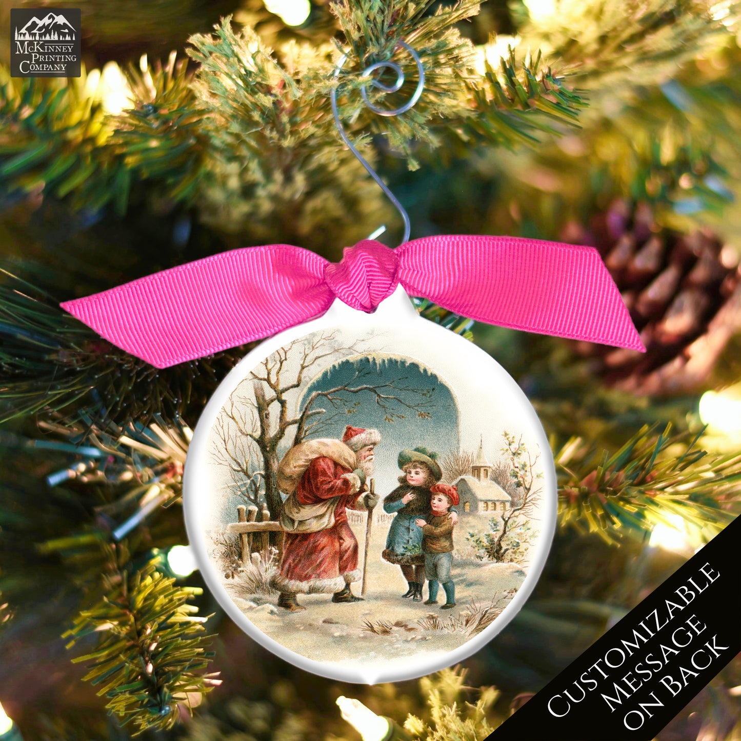 Victorian Christmas Ornaments - Vintage Santa, Personalized, Message