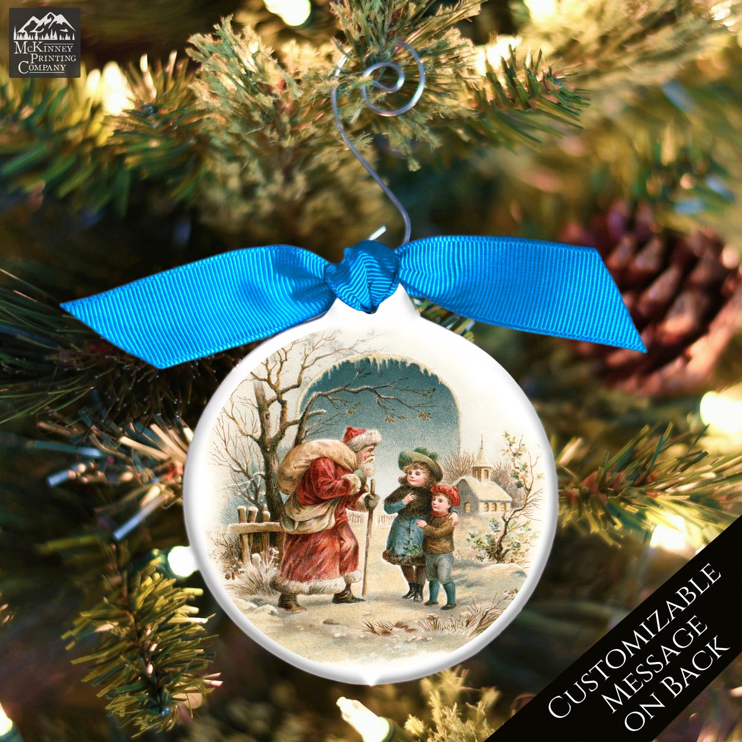Victorian Christmas Ornaments - Vintage Santa, Personalized, Message
