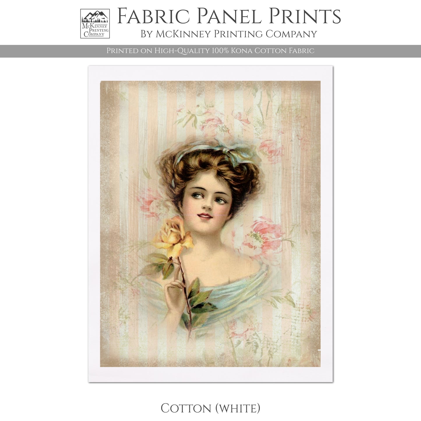 Victorian Female Portrait - Vintage French Country, Shabby Chic - Cotton, White
