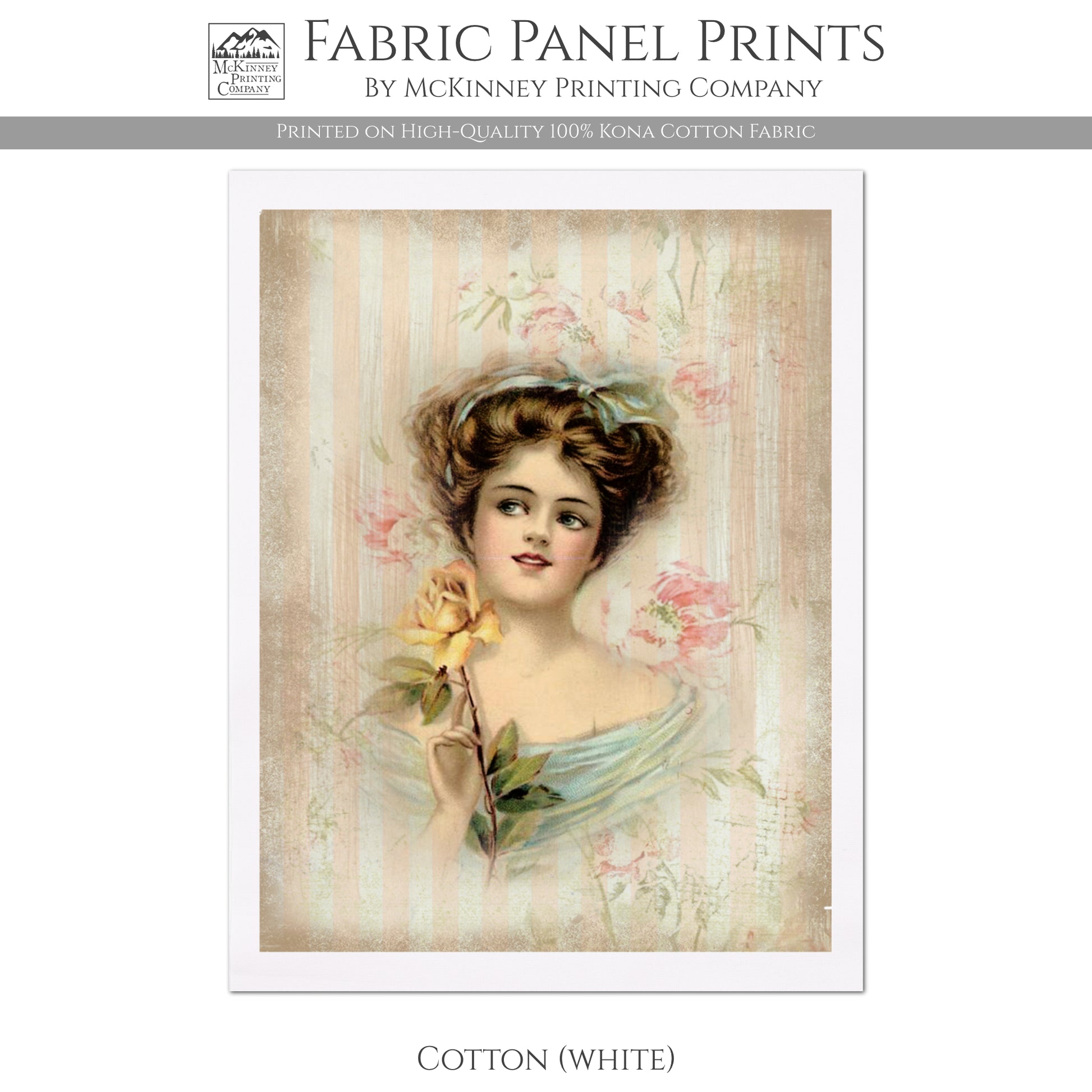 Victorian Female Portrait - Vintage French Country, Shabby Chic - Cotton, White