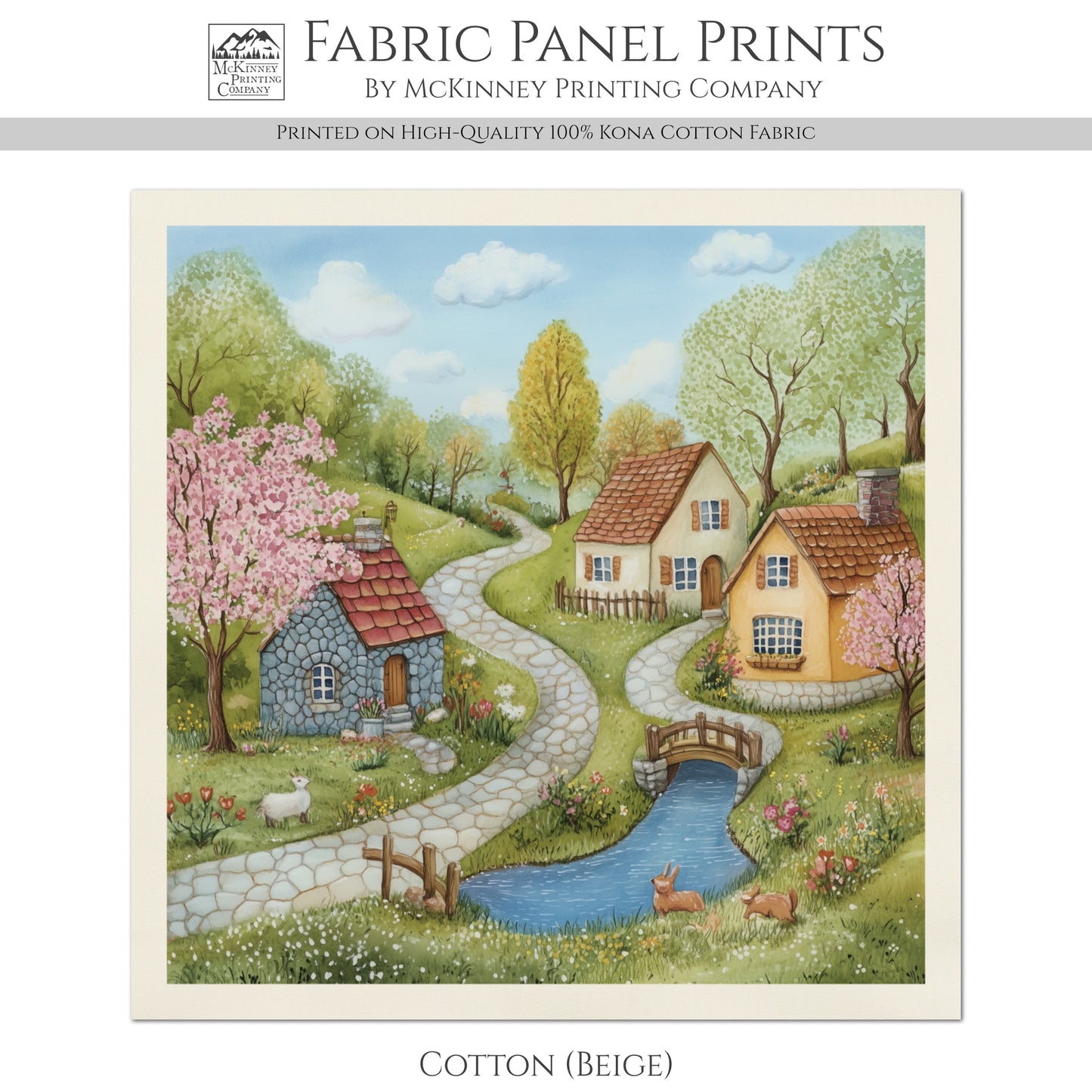 Baby Fabric Panels - French Country Fabric, Cottage, Village, House, Nursery Décor, Quilt Block, Wall Art, Cotton, Quilting