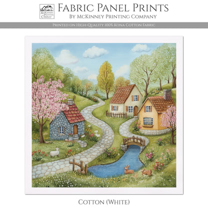 Baby Fabric Panels - French Country Fabric, Cottage, Village, House, Nursery Décor, Quilt Block, Wall Art, Cotton, Quilting