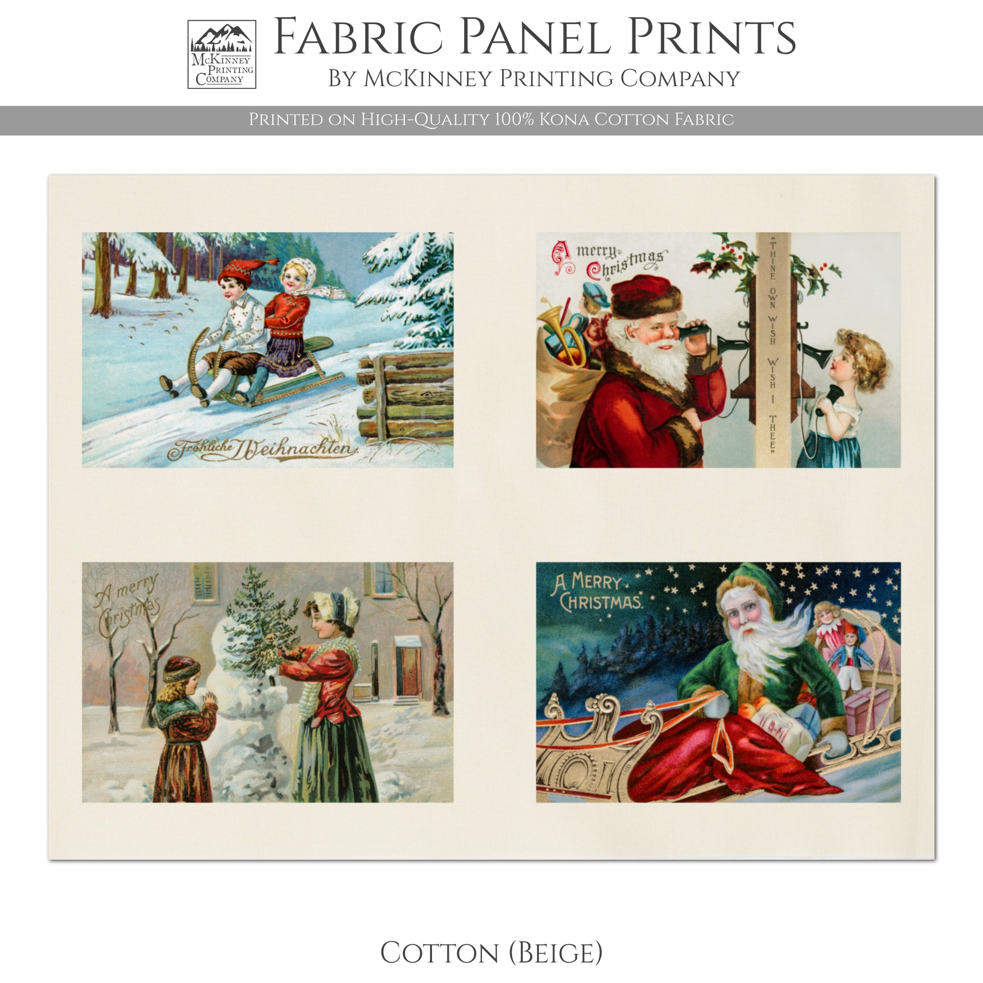 Christmas Fabric Prints, Victorian, Vintage, Santa, Children, Snowman - Cotton