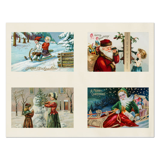 Christmas Fabric Prints, Victorian, Vintage, Santa, Children, Snowman