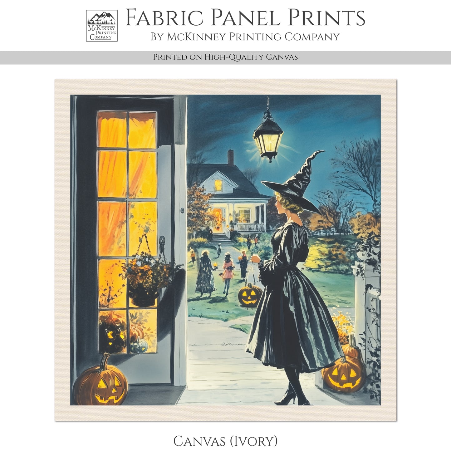 Halloween Fabric Panel - Midcentury, 1950's, Vintage, Craft, Pumpkin, Large Print Fabric, Block Print Fabric, Cotton, Quilting, Quilt