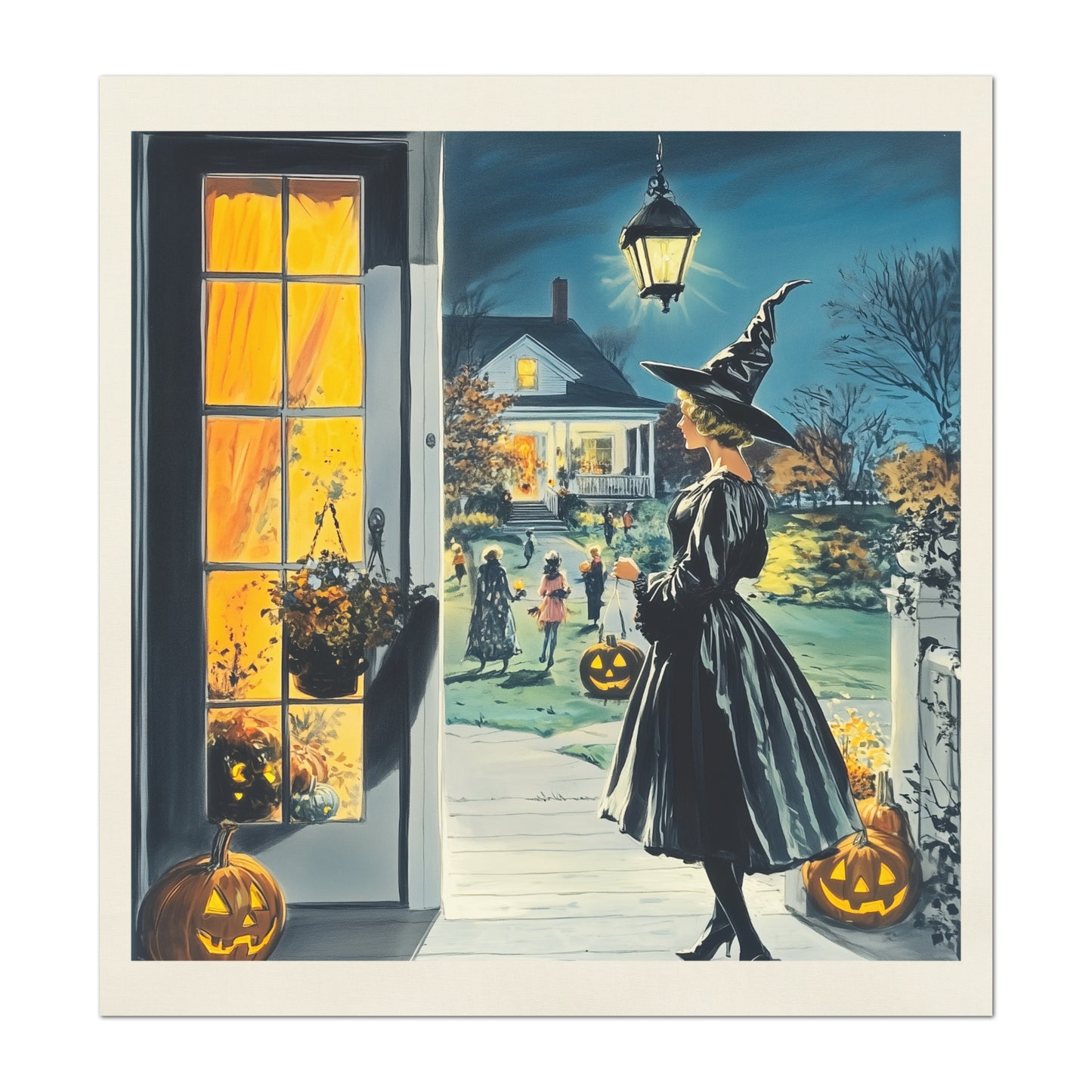 Halloween Fabric Panel - Midcentury, 1950's, Vintage, Craft, Pumpkin, Large Print Fabric, Block Print Fabric, Cotton, Quilting, Quilt