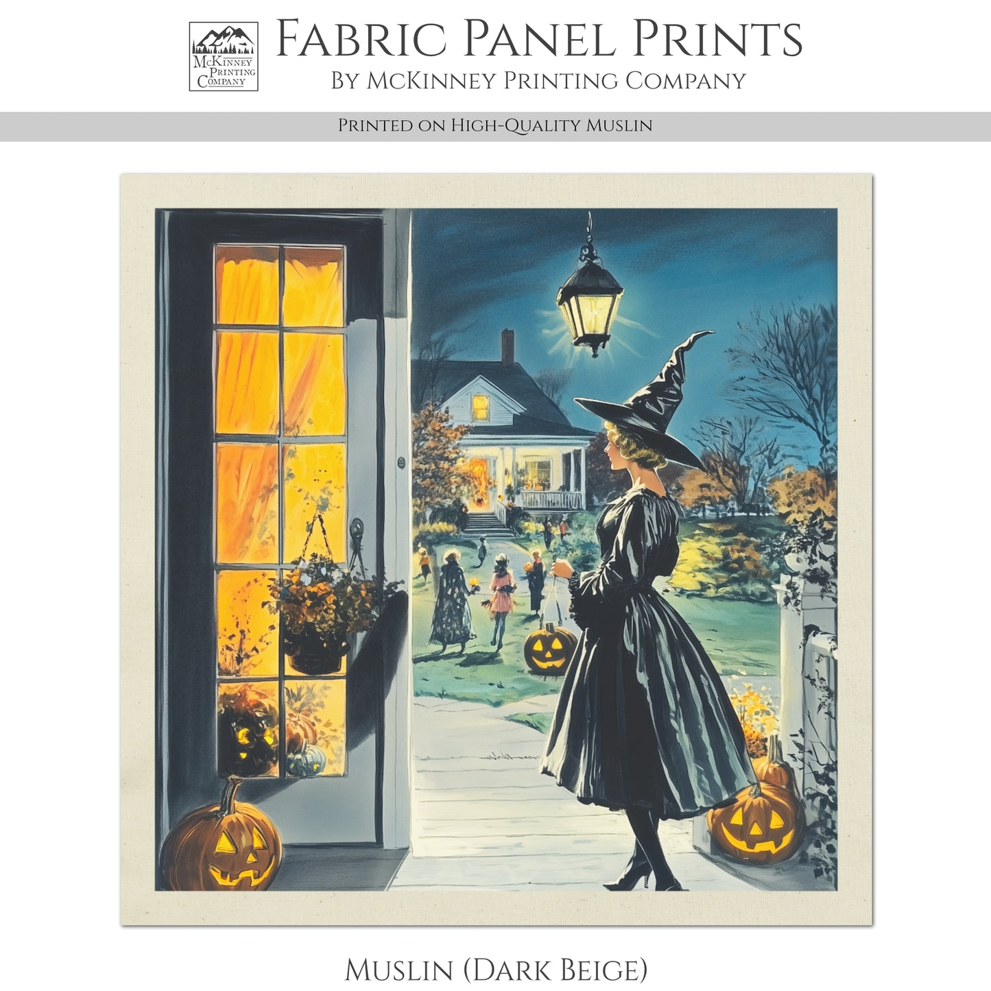 Halloween Fabric Panel - Midcentury, 1950's, Vintage, Craft, Pumpkin, Large Print Fabric, Block Print Fabric, Cotton, Quilting, Quilt