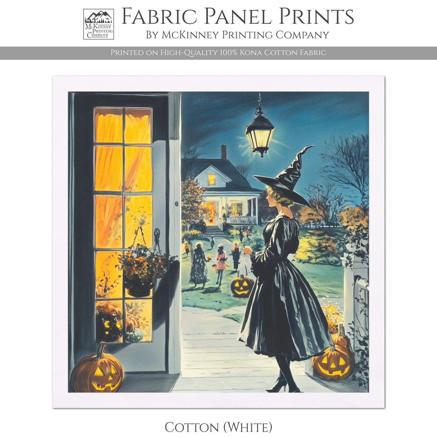 Halloween Fabric Panel - Midcentury, 1950's, Vintage, Craft, Pumpkin, Large Print Fabric, Block Print Fabric, Cotton, Quilting, Quilt