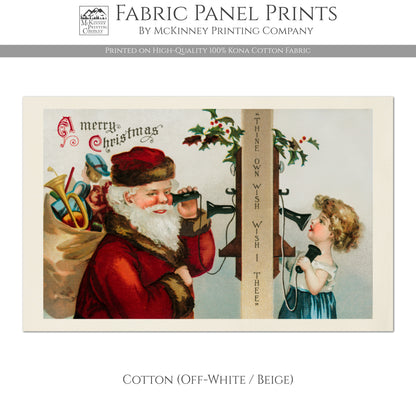 Vintage Santa, Christmas Fabric Panel, Victorian Decor, Antique, Vintage, Fabric Panel Print - Cotton