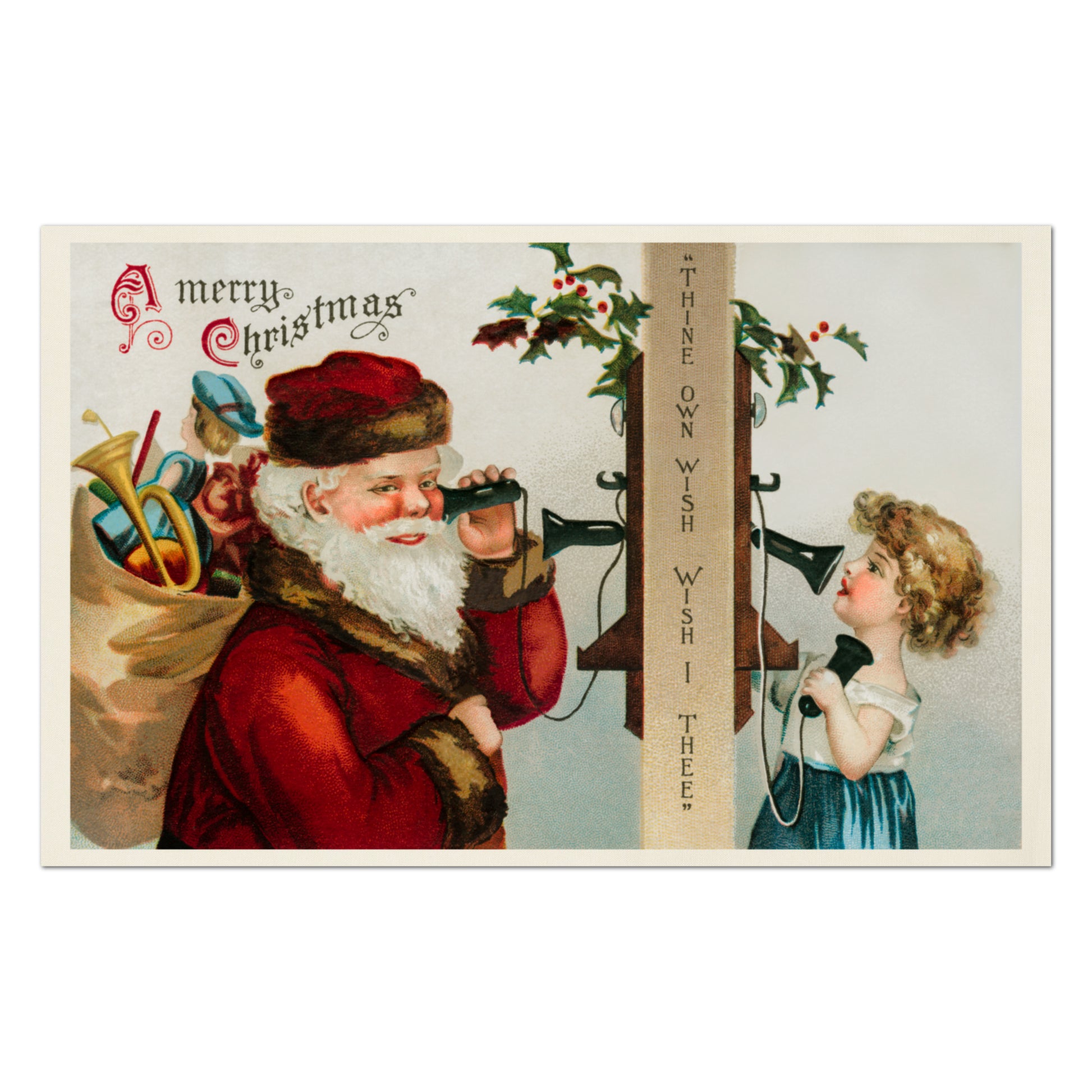 Vintage Santa, Christmas Fabric Panel, Victorian Decor, Antique, Vintage, Fabric Panel Print