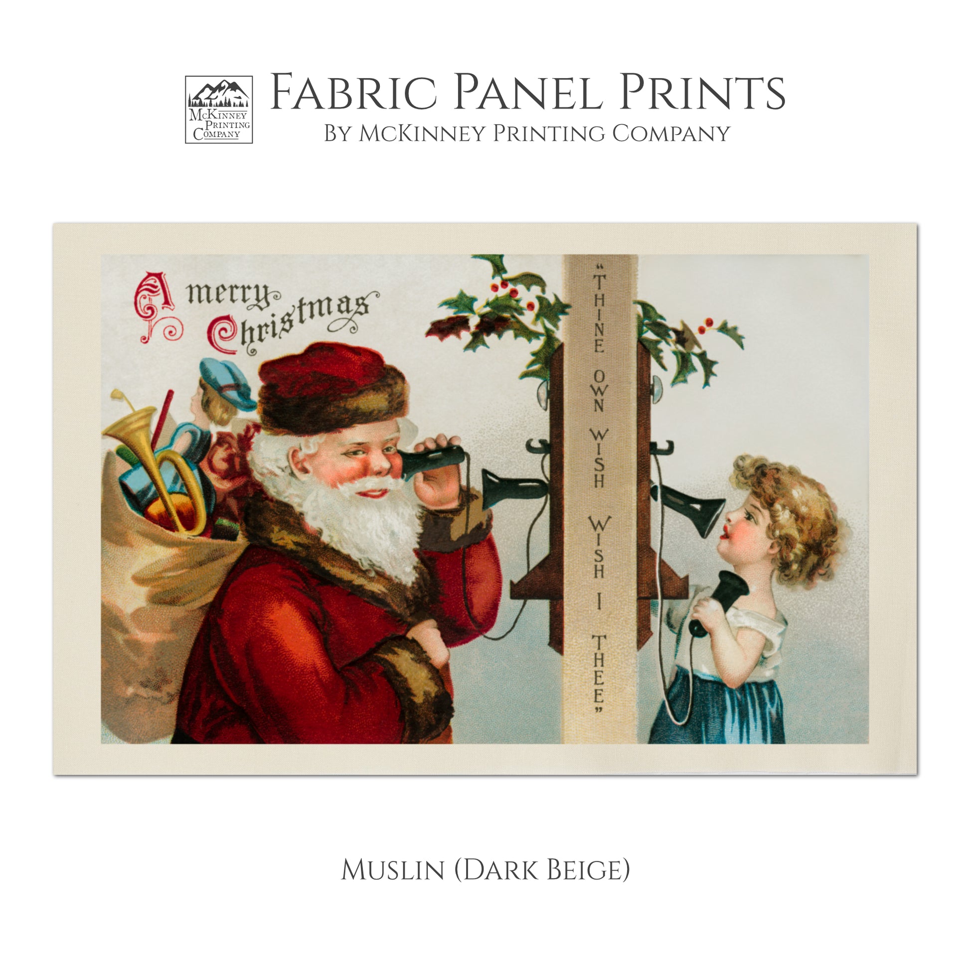 Vintage Santa, Christmas Fabric Panel, Victorian Decor, Antique, Vintage, Fabric Panel Print - Muslin