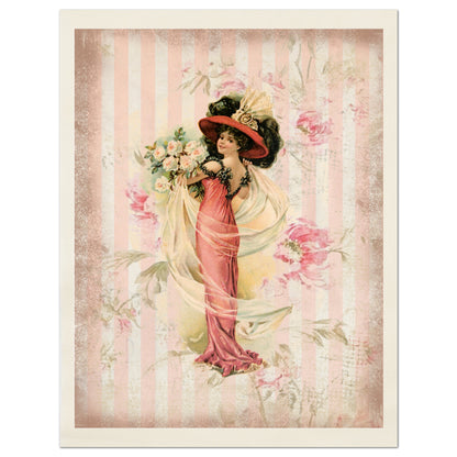 Victorian Fabric Panel Print, Vintage, French Floral