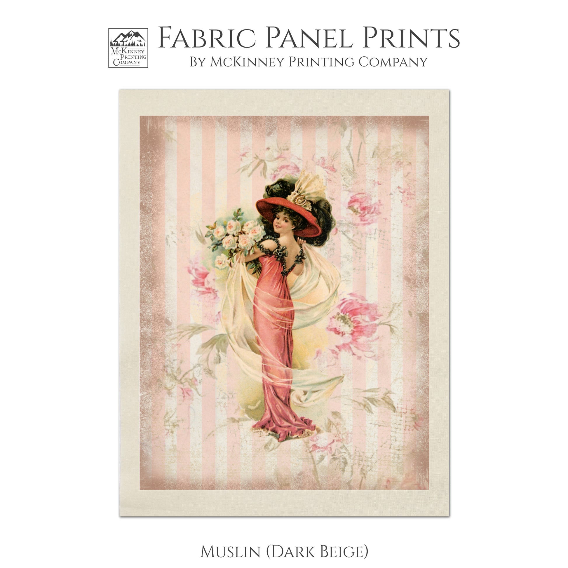 Victorian Fabric Panel Print, Vintage, French Floral - Muslin