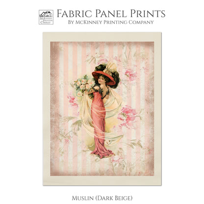 Victorian Fabric Panel Print, Vintage, French Floral - Muslin