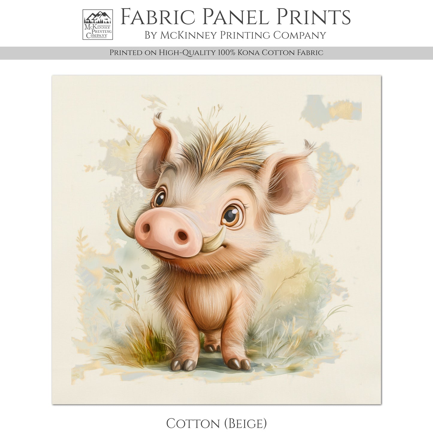 Warthog - Baby Fabric Panels, Canvas, Jungle, Animal, Nursery Décor, Quilt Block, Wall Art, Cotton, Quilting