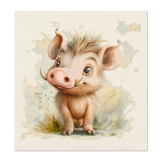 Warthog - Baby Fabric Panels, Canvas, Jungle, Animal, Nursery Décor, Quilt Block, Wall Art, Cotton, Quilting