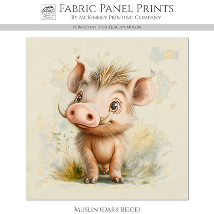 Warthog - Baby Fabric Panels, Canvas, Jungle, Animal, Nursery Décor, Quilt Block, Wall Art, Cotton, Quilting