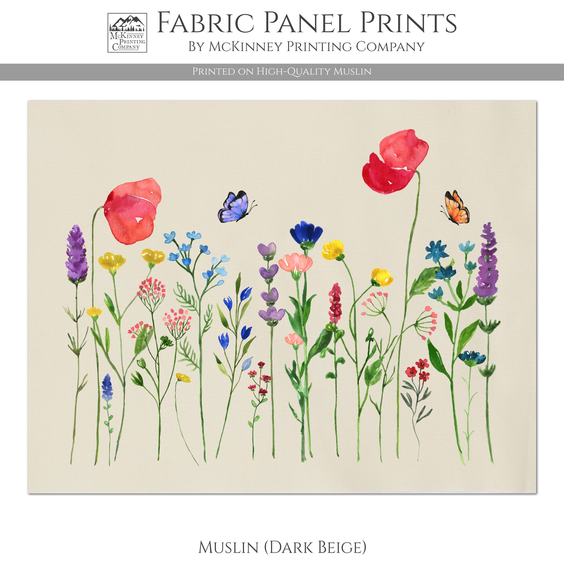 Wildflowers, Watercolor Floral Fabric - Muslin