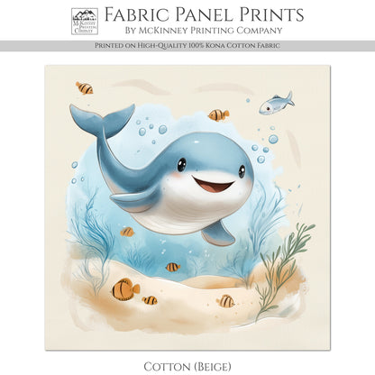 Whale Fabric - Baby Fabric Panels, Sea, Ocean, Boy, Blanket, Nursery Décor, Quilt Block, Cotton, Quilting
