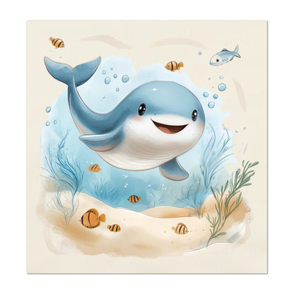 Whale Fabric - Baby Fabric Panels, Sea, Ocean, Boy, Blanket, Nursery Décor, Quilt Block, Cotton, Quilting