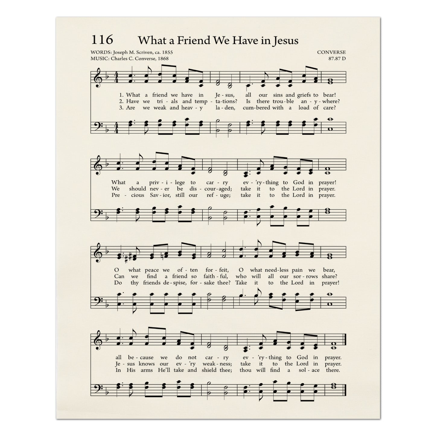 What a Friend We Have in Jesus - Christian Fabric, Religious, Hymn Wall Art, Vintage Sheet Music, Quilting, Quilt, Cotton, Sewing, Cotton