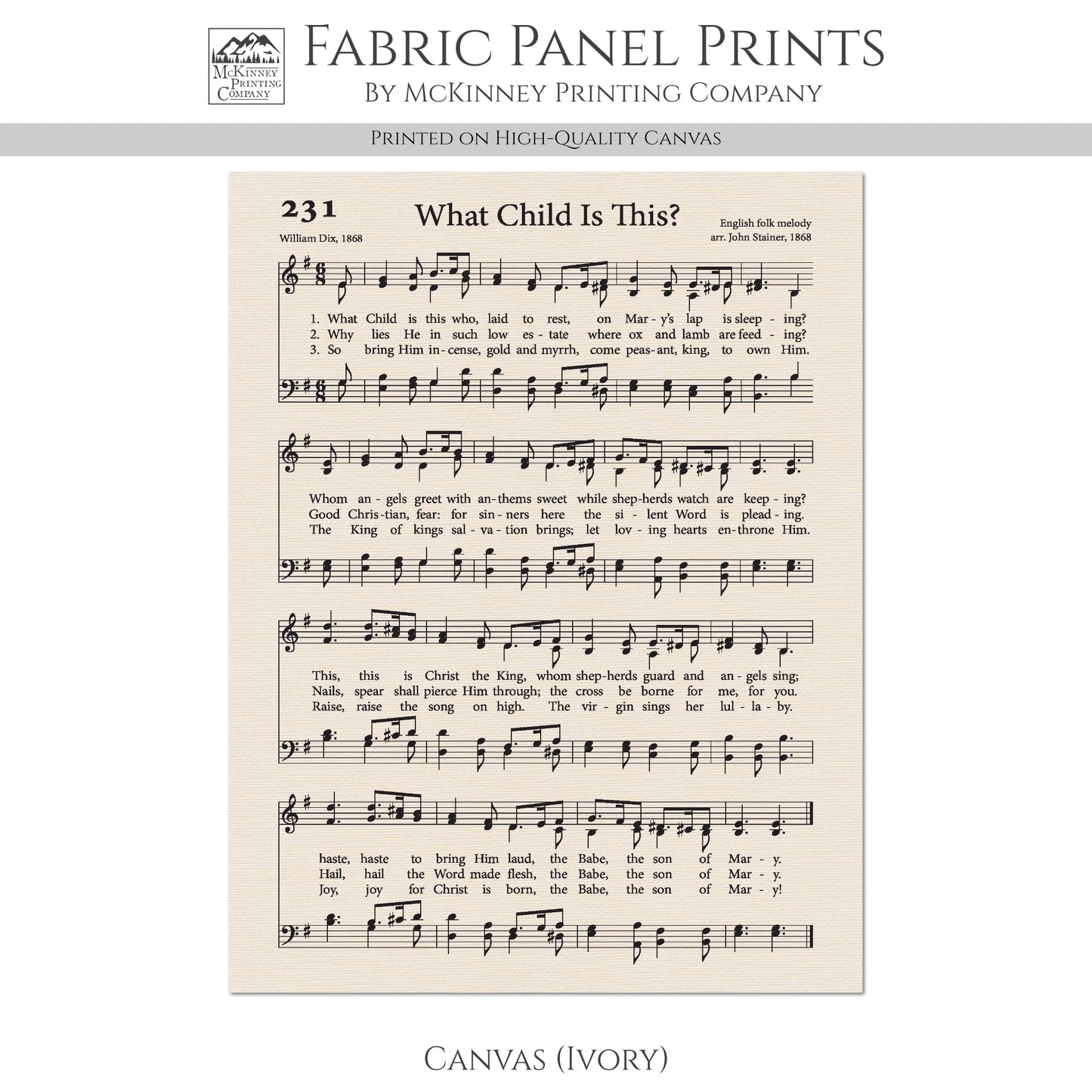 What Child Is This - Christian Fabric, Religious, Hymn Wall Art, Vintage Sheet Music, Choral, Piano, Quilting, Quilt, Cotton, Sewing, Cotton