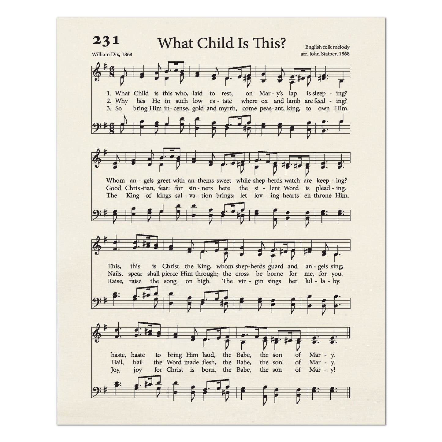 What Child Is This - Christian Fabric, Religious, Hymn Wall Art, Vintage Sheet Music, Choral, Piano, Quilting, Quilt, Cotton, Sewing, Cotton
