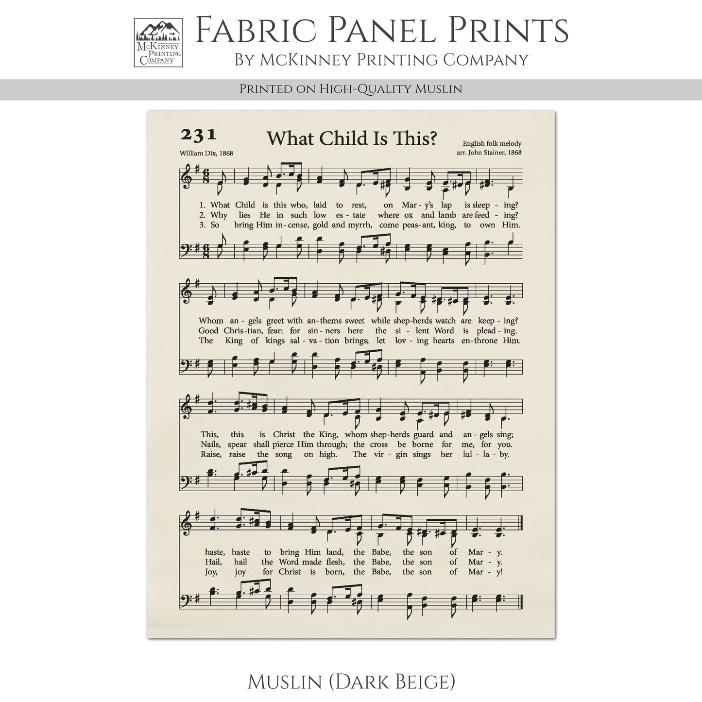 What Child Is This - Christian Fabric, Religious, Hymn Wall Art, Vintage Sheet Music, Choral, Piano, Quilting, Quilt, Cotton, Sewing, Cotton