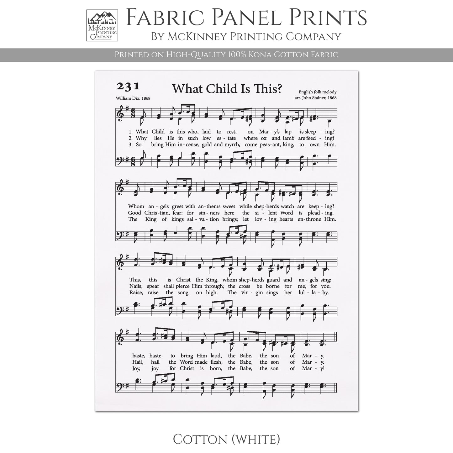 What Child Is This - Christian Fabric, Religious, Hymn Wall Art, Vintage Sheet Music, Choral, Piano, Quilting, Quilt, Cotton, Sewing, Cotton