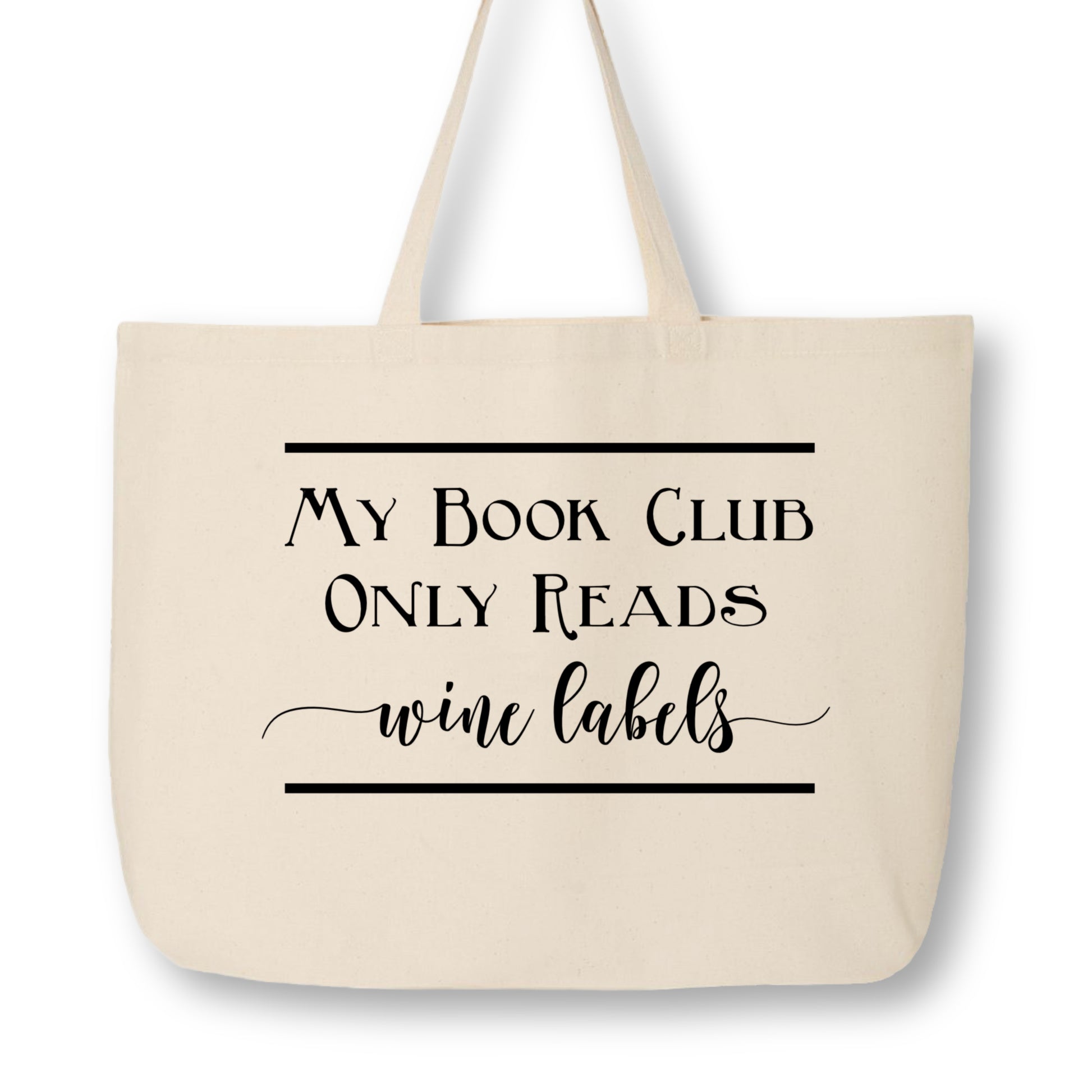 My Book Club Only Reads Wine Labels - Wine Lover Gift, Tote Bag with Zipper, Large, Fabric Shoulder Bag
