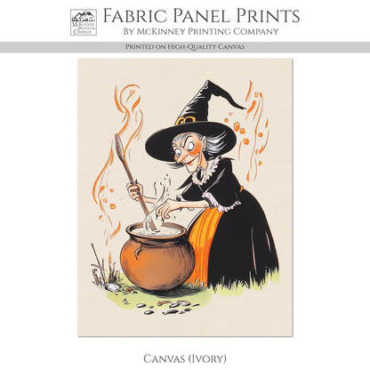 Witch Fabric - Halloween Fabric Panel, Vintage, Retro, Craft, Large Print, Block Print, Cotton, Quilting, Quilt, Sewing
