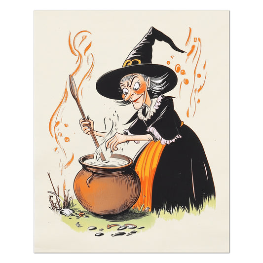 Witch Fabric - Halloween Fabric Panel, Vintage, Retro, Craft, Large Print, Block Print, Cotton, Quilting, Quilt, Sewing