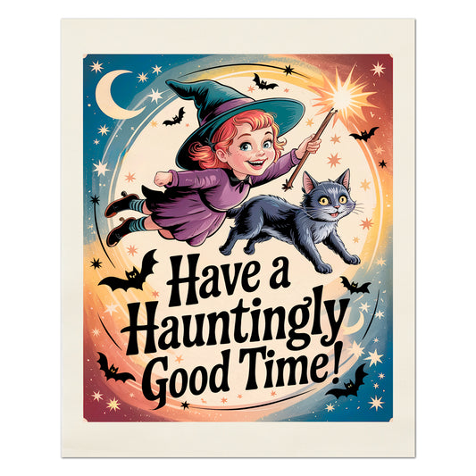 Halloween Fabric Panel - Vintage, Retro, Fall, Craft, Witch, Child, Large Print Fabric, Block Print Fabric, Cotton, Quilting, Quilt, Canvas