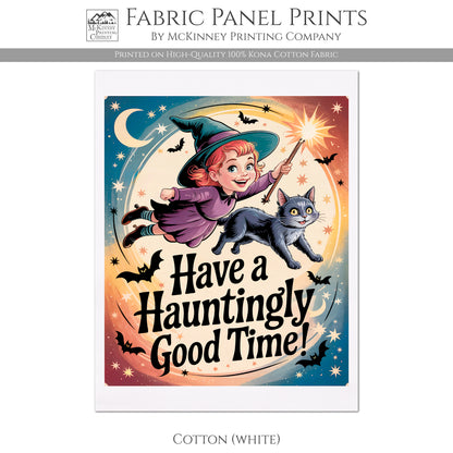 Halloween Fabric Panel - Vintage, Retro, Fall, Craft, Witch, Child, Large Print Fabric, Block Print Fabric, Cotton, Quilting, Quilt, Canvas