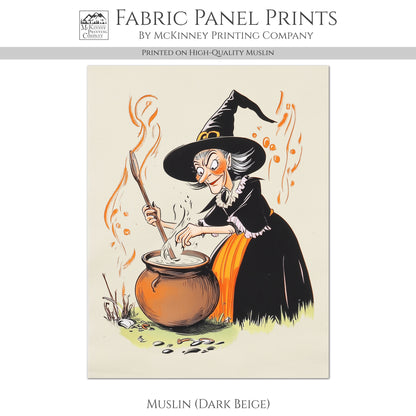 Witch Fabric - Halloween Fabric Panel, Vintage, Retro, Craft, Large Print, Block Print, Cotton, Quilting, Quilt, Sewing